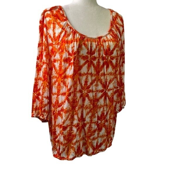 Michael Michael Kors Boxy Loose Fit Top Geo Abstract Colorful Print 3/4 Sleeve - Picture 3 of 16